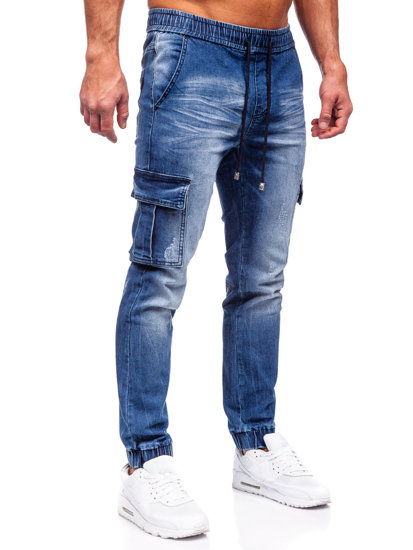 Pantaloni cargo joggers in jeans da uomo blu Bolf MP0130BS