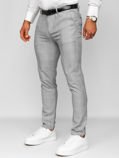 Pantaloni chino a quadri in tessuto da uomo grigio-bianchi Bolf 0036