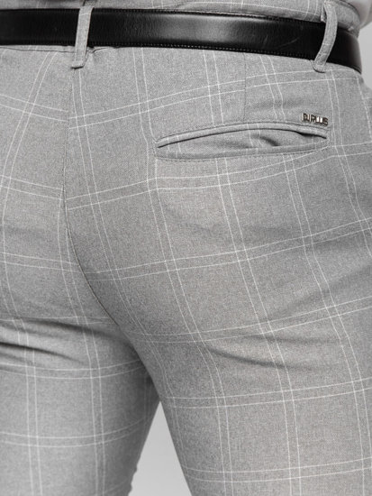 Pantaloni chino a quadri in tessuto da uomo grigio-bianchi Bolf 0036