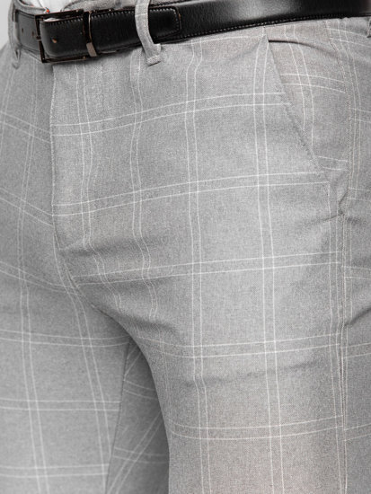 Pantaloni chino a quadri in tessuto da uomo grigio-bianchi Bolf 0036