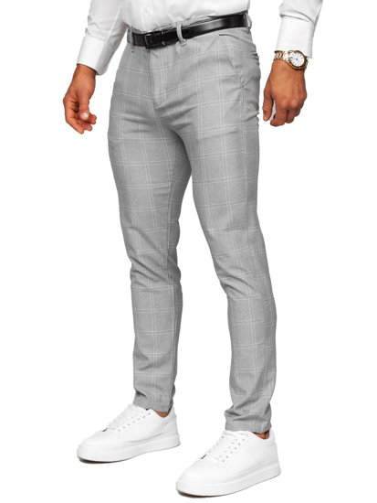 Pantaloni chino a quadri in tessuto da uomo grigio-bianchi Bolf 0036