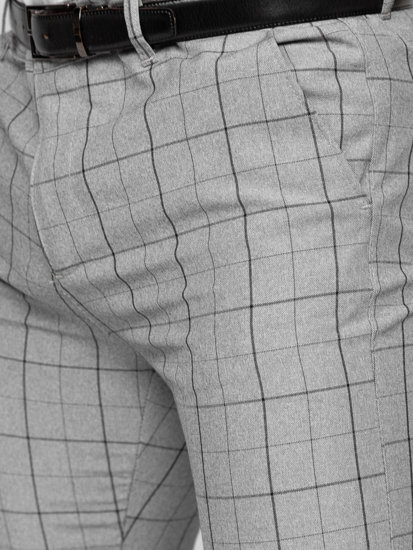 Pantaloni chino a quadri in tessuto da uomo grigio-neri Bolf 0032