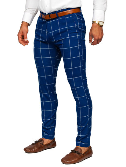 Pantaloni chino in tessuto a quadri da uomo azzurro Bolf 0037