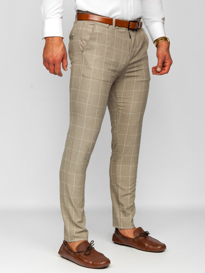 Pantaloni chino in tessuto a quadri da uomo beige Bolf 0040