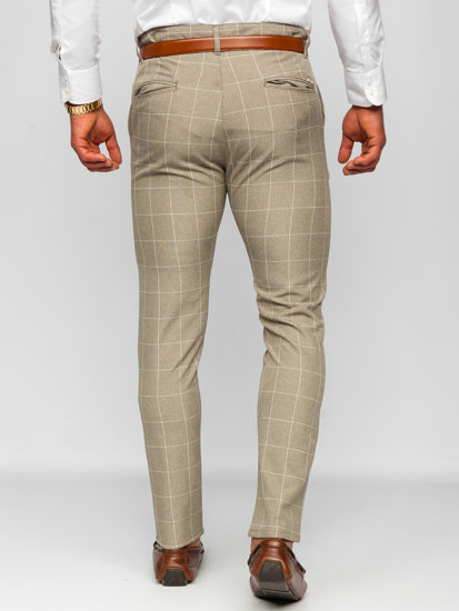 Pantaloni chino in tessuto a quadri da uomo beige Bolf 0040