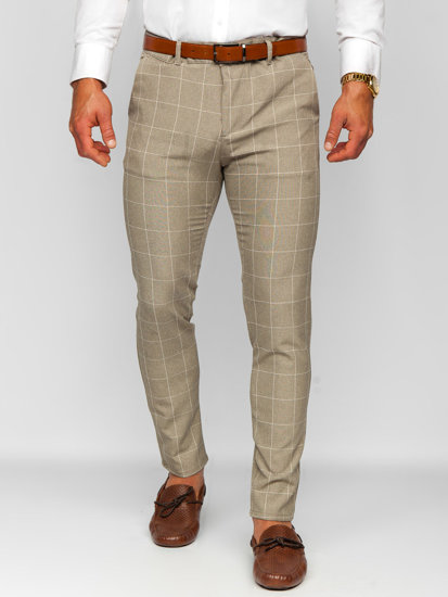 Pantaloni chino in tessuto a quadri da uomo beige Bolf 0040