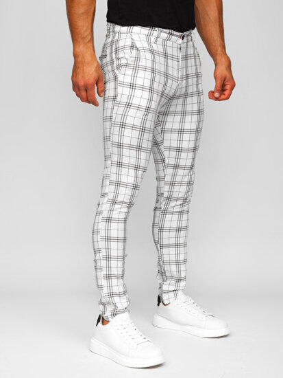 Pantaloni chino in tessuto a quadri da uomo bianco Bolf 0054