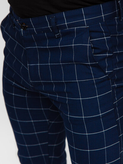 Pantaloni chino in tessuto a quadri da uomo blu Bolf 0040