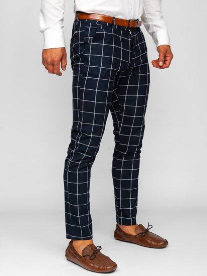 Pantaloni chino in tessuto a quadri da uomo blu inchiostro Bolf 0050