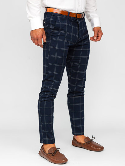 Pantaloni chino in tessuto a quadri da uomo blu'inchiostro Bolf 0036