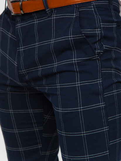 Pantaloni chino in tessuto a quadri da uomo blu'inchiostro Bolf 0036