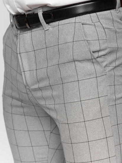 Pantaloni chino in tessuto a quadri da uomo grigi Bolf 0051