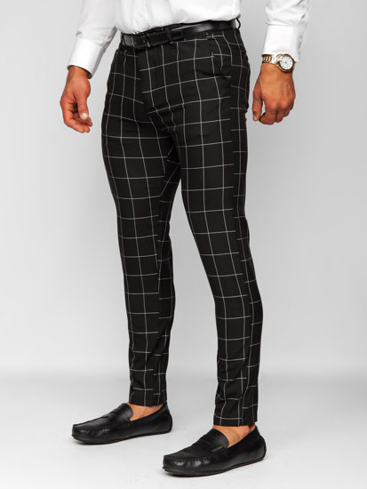 Pantaloni chino in tessuto a quadri da uomo neri Bolf 0040