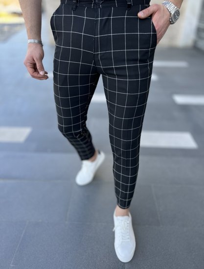 Pantaloni chino in tessuto a quadri da uomo neri Bolf 0040