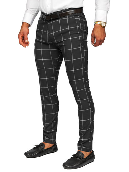 Pantaloni chino in tessuto a quadri da uomo nero Bolf 0037