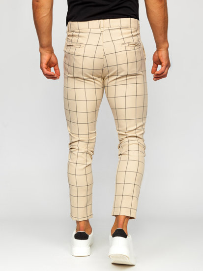 Pantaloni chino in tessuto a scacchi da uomo beige Bolf 0037