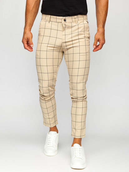 Pantaloni chino in tessuto a scacchi da uomo beige Bolf 0037