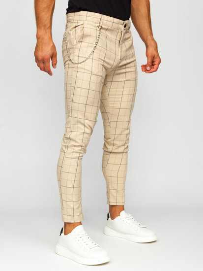 Pantaloni chino in tessuto a scacchi da uomo beige Bolf 0060