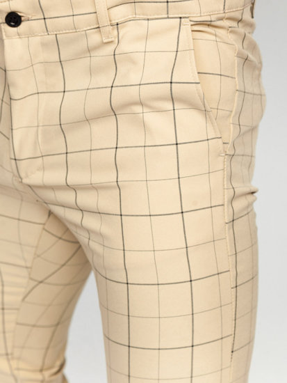 Pantaloni chino in tessuto a scacchi da uomo beige Bolf 0060