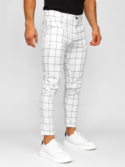 Pantaloni chino in tessuto a scacchi da uomo bianco Bolf 0037