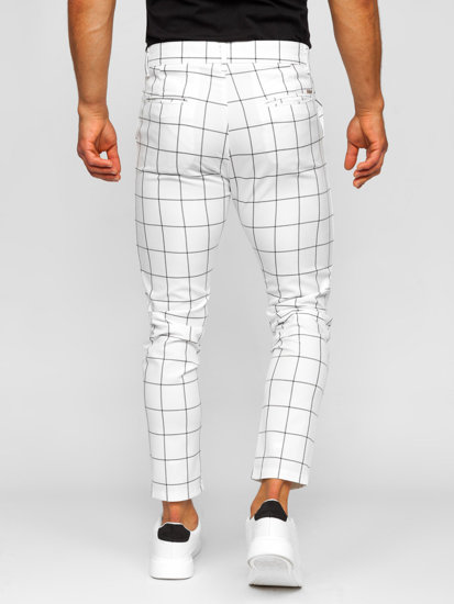 Pantaloni chino in tessuto a scacchi da uomo bianco Bolf 0037