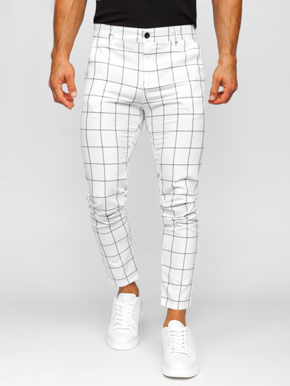 Pantaloni chino in tessuto a scacchi da uomo bianco Bolf 0037