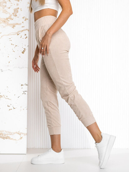 Pantaloni da tuta a righe da donna beige Bolf W7858