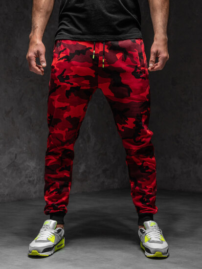 Pantaloni da tuta jogger da uomo mimetico-rosso Bolf KZ15A1