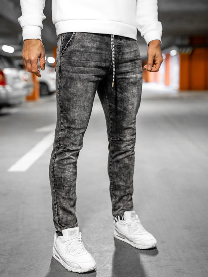 Pantaloni denim tipo jogger da uomo neri Bolf TF110