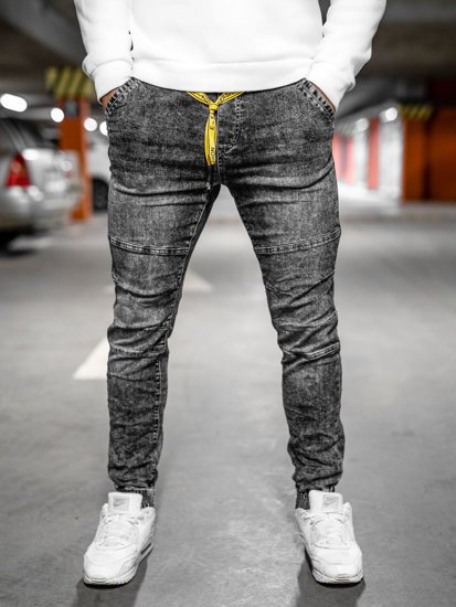 Pantaloni denim tipo jogger da uomo neri Bolf TF115