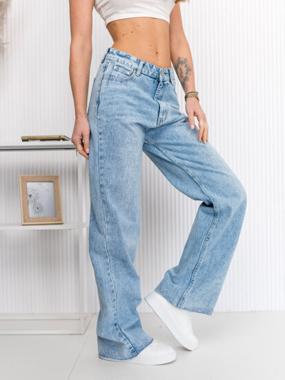 Pantaloni di jeans wide leg da donna azzurro Bolf G7856