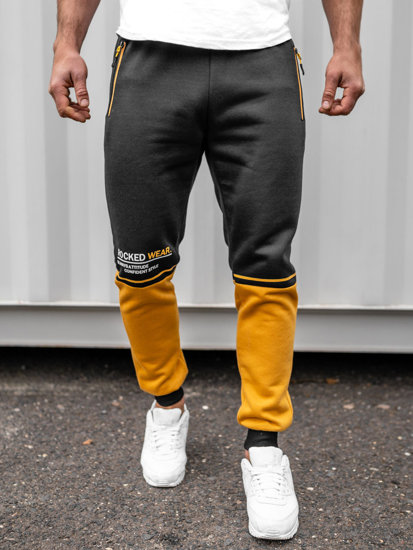 Pantaloni di tuta con stampa da uomo neri Bolf AM85A