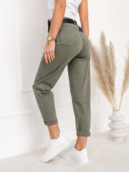 Pantaloni in denim a vita alta con cintura a marsupio da donna khaki Bolf LA688