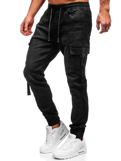 Pantaloni in denim jogger tipo cargo da uomo neri Bolf 8871