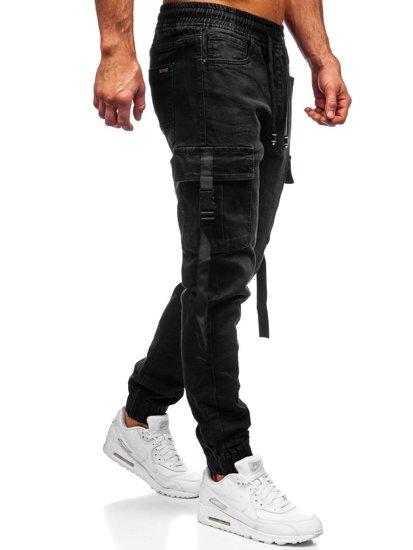 Pantaloni in denim jogger tipo cargo da uomo neri Bolf 8871