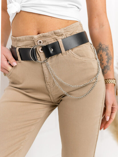 Pantaloni in jeans a vita alta con cintura da donna beige Bolf LA689