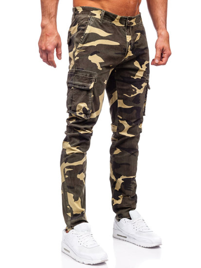 Pantaloni in jeans cargo jogger mimetici da uomo kaki Bolf Z811