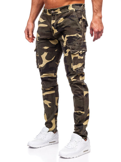 Pantaloni in jeans cargo jogger mimetici da uomo kaki Bolf Z811