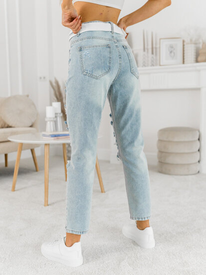 Pantaloni in jeans con cintura da donna celesti Bolf BS502