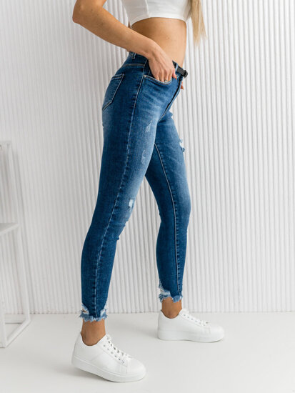 Pantaloni in jeans skinny con cintura da donna blu Bolf S3958-3P