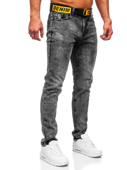 Pantaloni in jeans skinny fit con cintura da uomo neri Bolf R61104S1