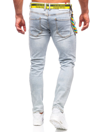 Pantaloni in jeans slim fit con cintura da uomo azzurro Bolf KX1151