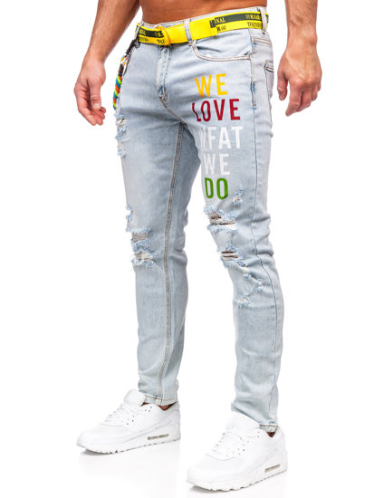 Pantaloni in jeans slim fit con cintura da uomo azzurro Bolf KX1151