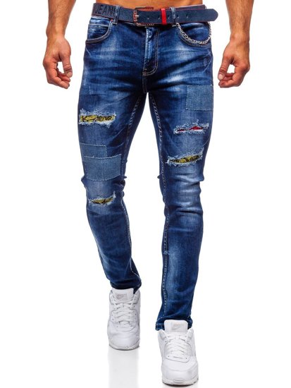 Pantaloni in jeans slim fit con cintura da uomo blu Bolf 80034W0