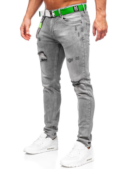 Pantaloni in jeans slim fit con cintura da uomo grafite Bolf KX953