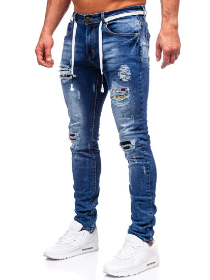 Pantaloni in jeans slim fit da uomo blu Bolf E7789