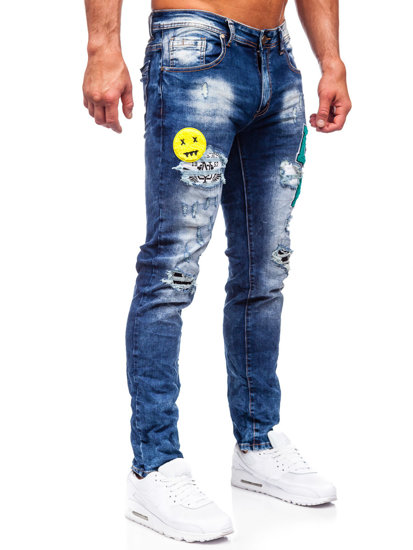 Pantaloni in jeans slim fit da uomo blu Bolf E7860