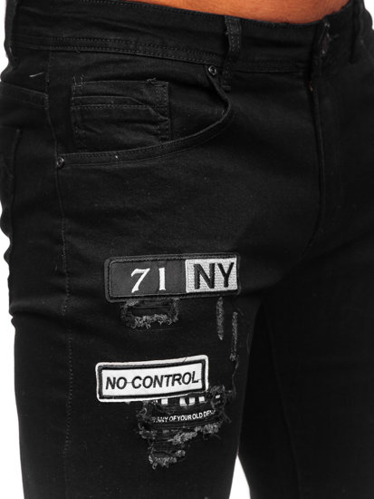 Pantaloni in jeans slim fit da uomo nero Bolf E7838