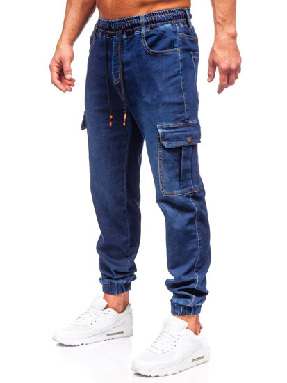 Pantaloni in jeans tipo cargo jogger da uomo blu Bolf 8115