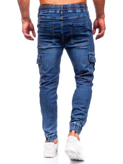 Pantaloni in jeans tipo cargo jogger da uomo blu Bolf 8117